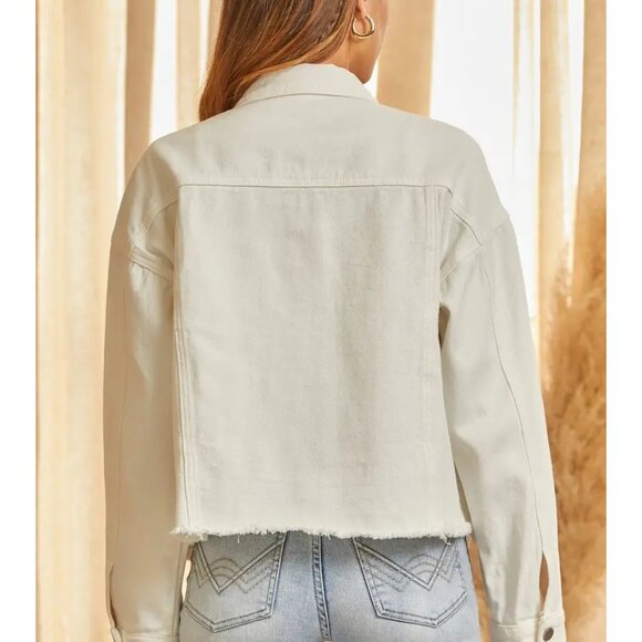 NWT White Denim Jacket with Rhinestone Detail - Picture 2 of 3